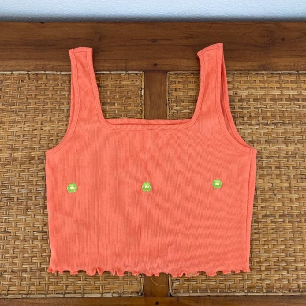 Coral Square-Neck Ribbed Crop Tank Top